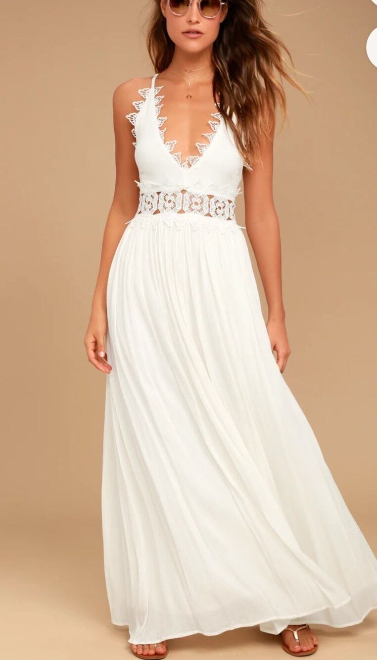 Lulus This is Love White Lace Maxi Dress Wedding NWT Size S - Picture 3 of 10